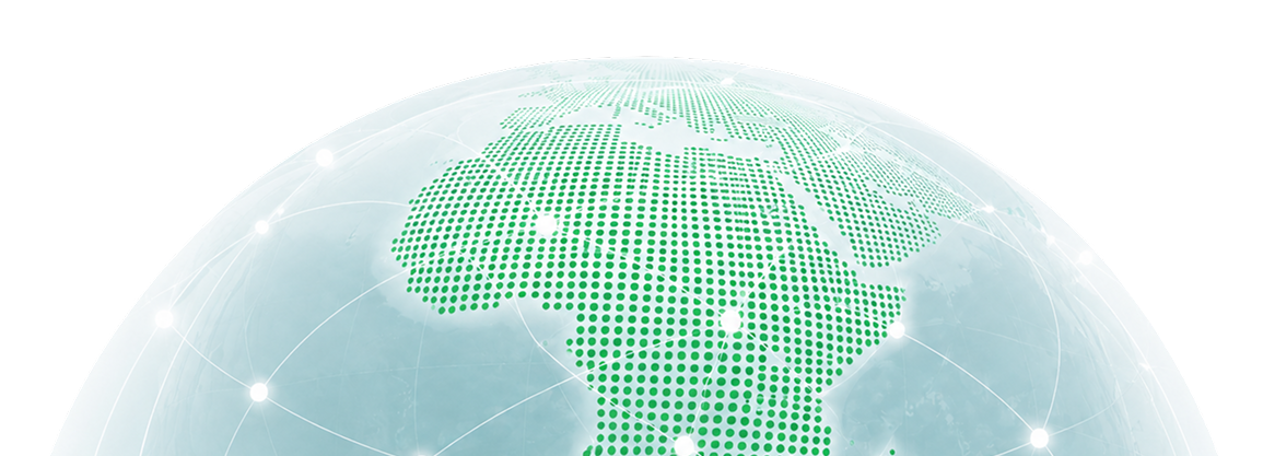 Dotted globe illustration highlighting the African continent, representing the company's regional reach