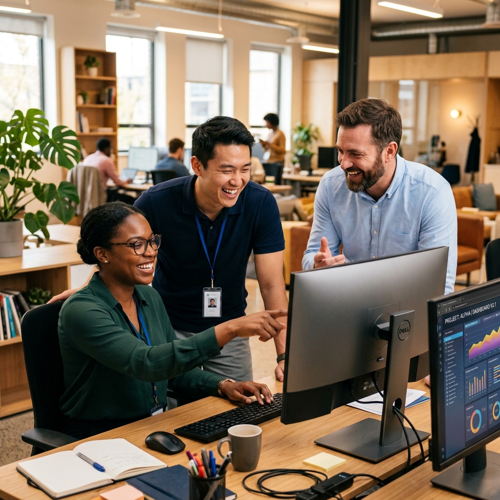 Team members celebrating Microsoft Gold Partner status